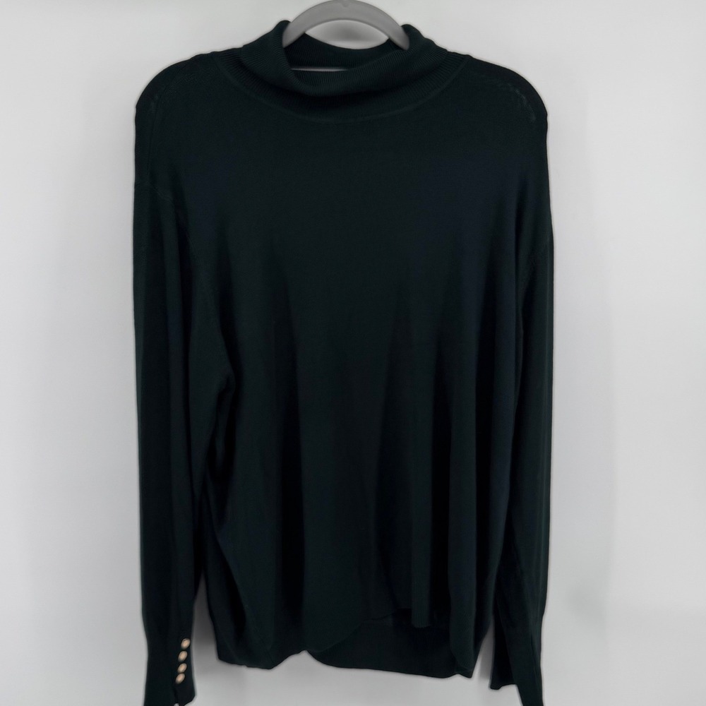 Skies Are Blue Curvy Turtleneck Sweater Deep Forest Green Gold Button Cuff 2X